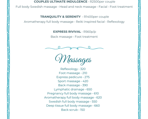 Caza Beach Spa Menu