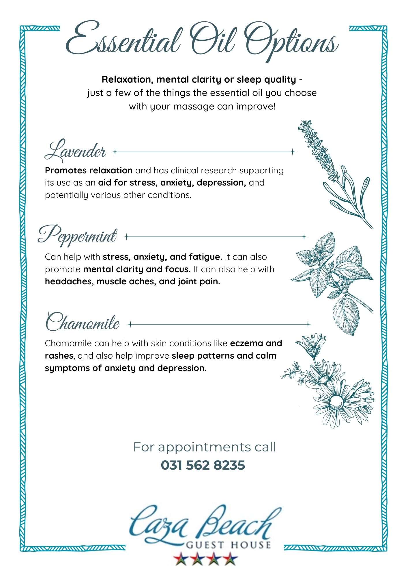 Caza Beach Spa Menu